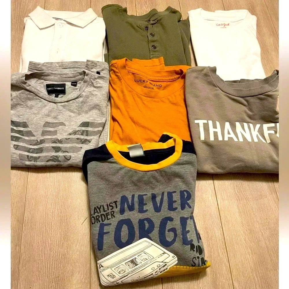 Lot Of 7 Kids T Shirt Size M 8-10 Lucky Brand Armani Threads Tommy Bahama